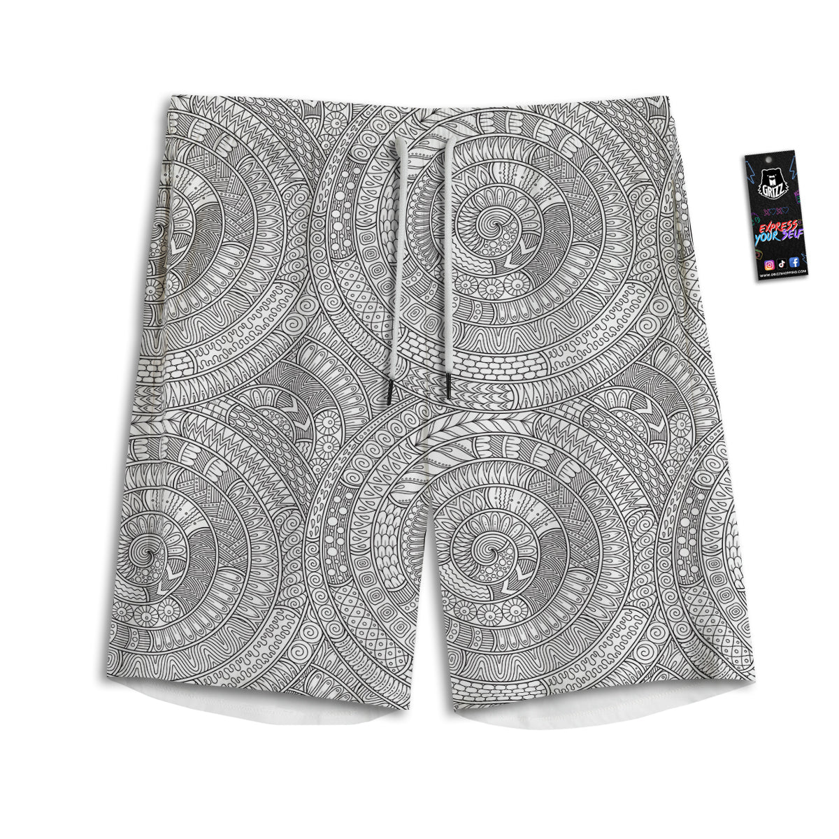 Floral Zentangle Print Pattern Men's Athletic Shorts