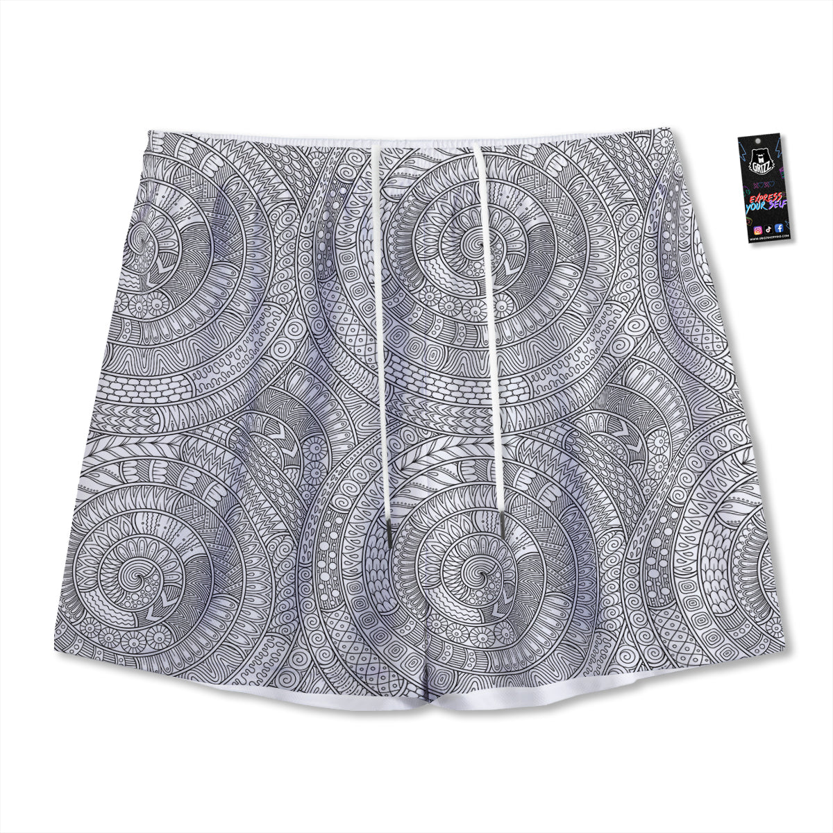 Floral Zentangle Print Pattern Mesh Shorts