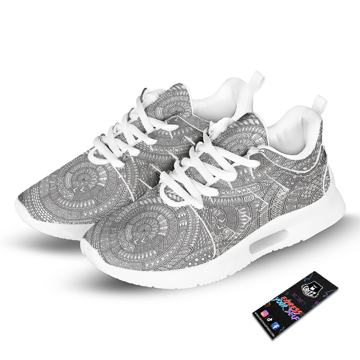 Floral Zentangle Print Pattern Tennis Shoes-grizzshop