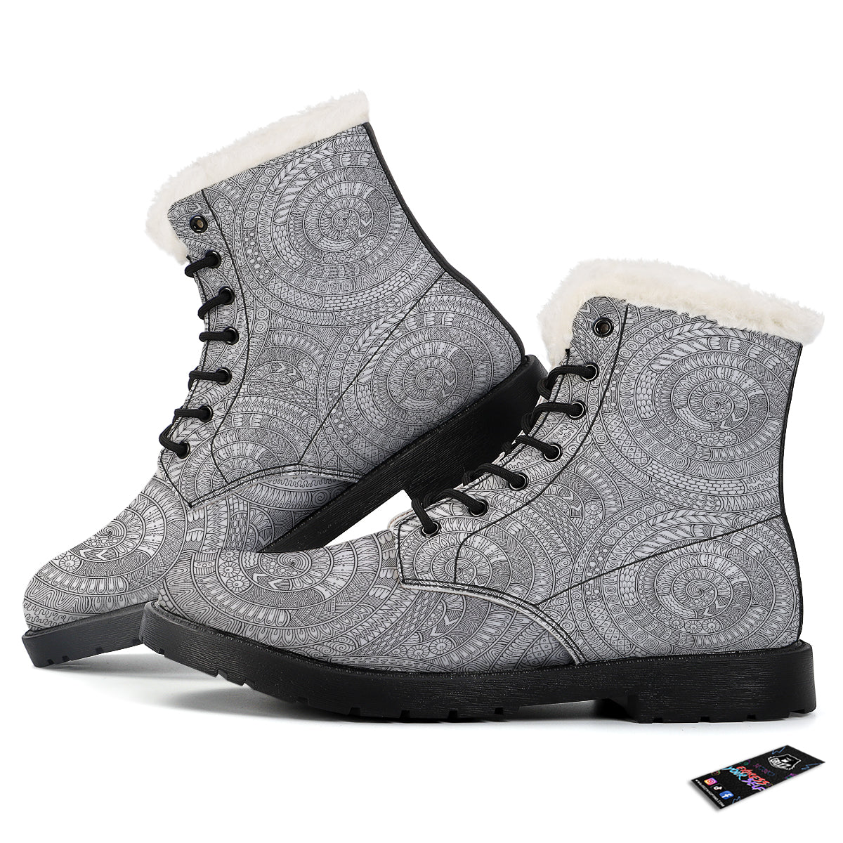 Floral Zentangle Print Pattern Winter Boots-grizzshop