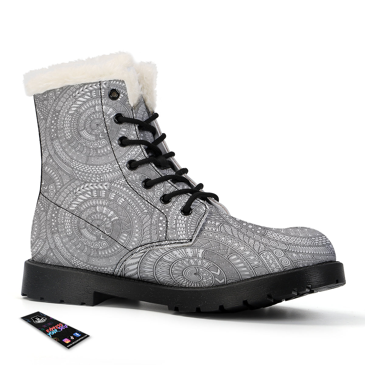 Floral Zentangle Print Pattern Winter Boots-grizzshop