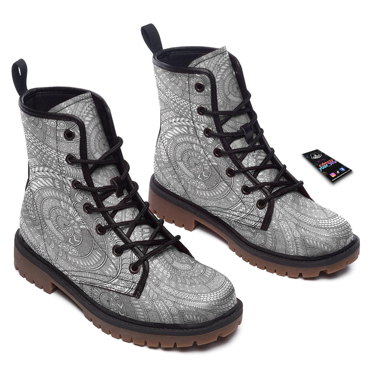 Floral Zentangle Print Pattern Work Boots-grizzshop