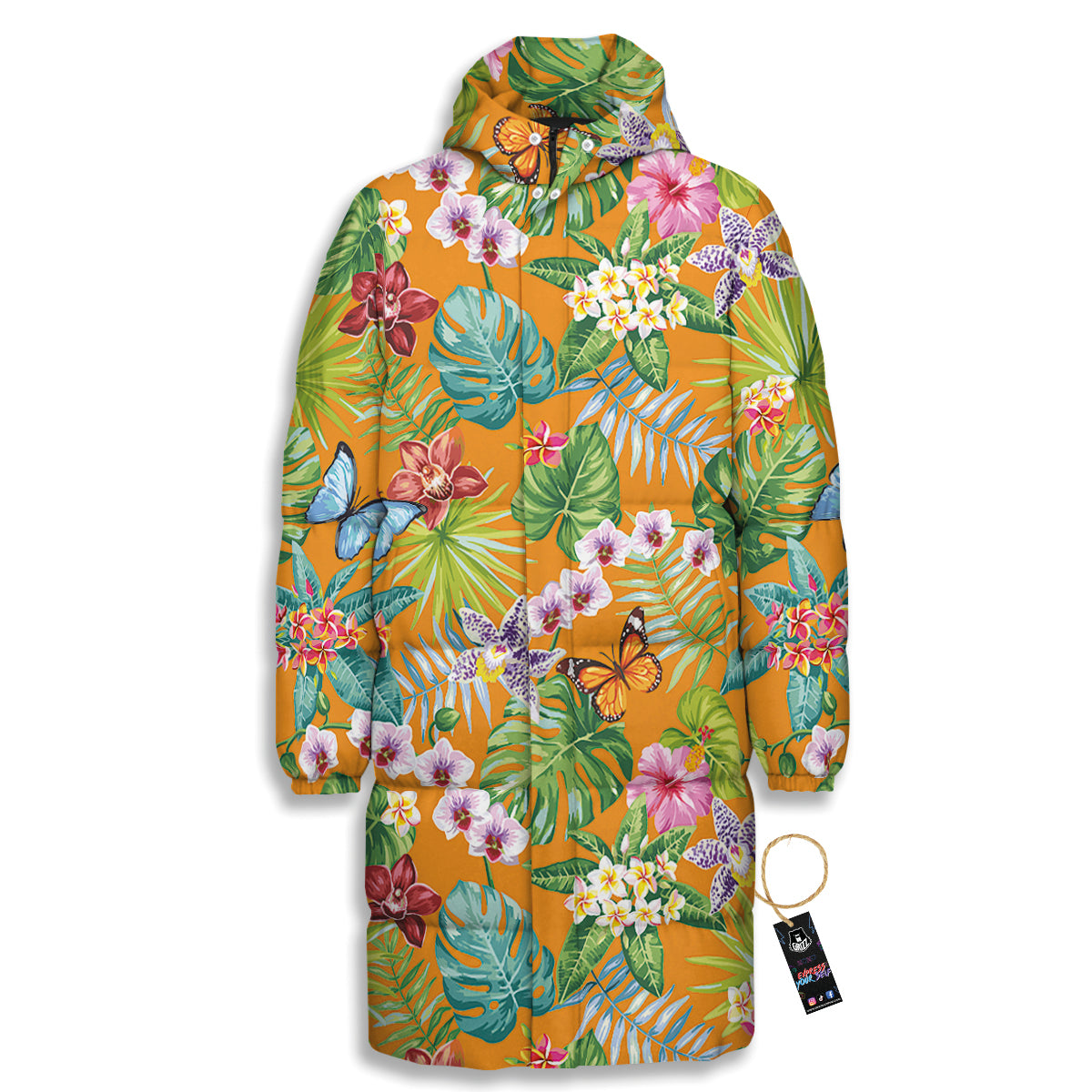 Floral Aloha Hawaii Print Pattern Long Down Jacket