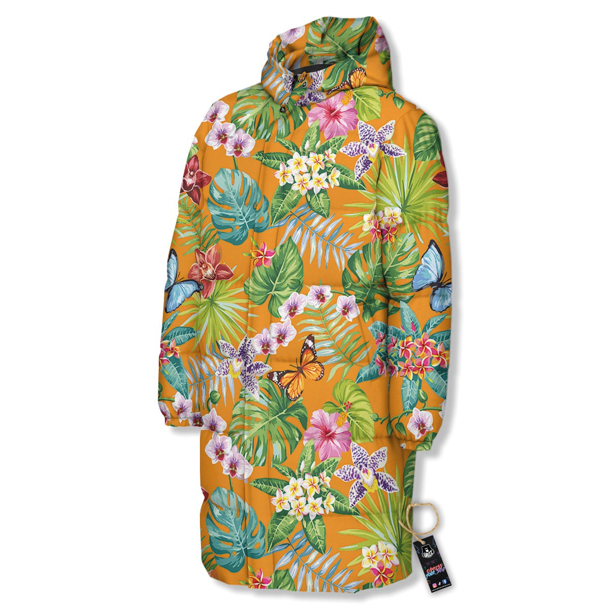 Floral Aloha Hawaii Print Pattern Long Down Jacket