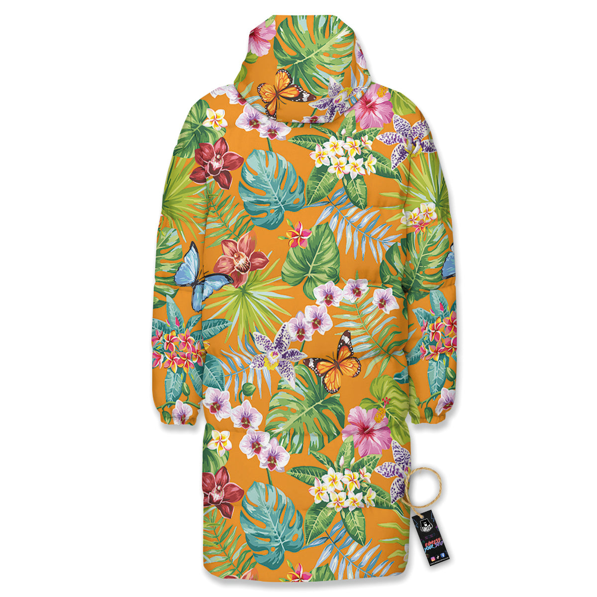 Floral Aloha Hawaii Print Pattern Long Down Jacket