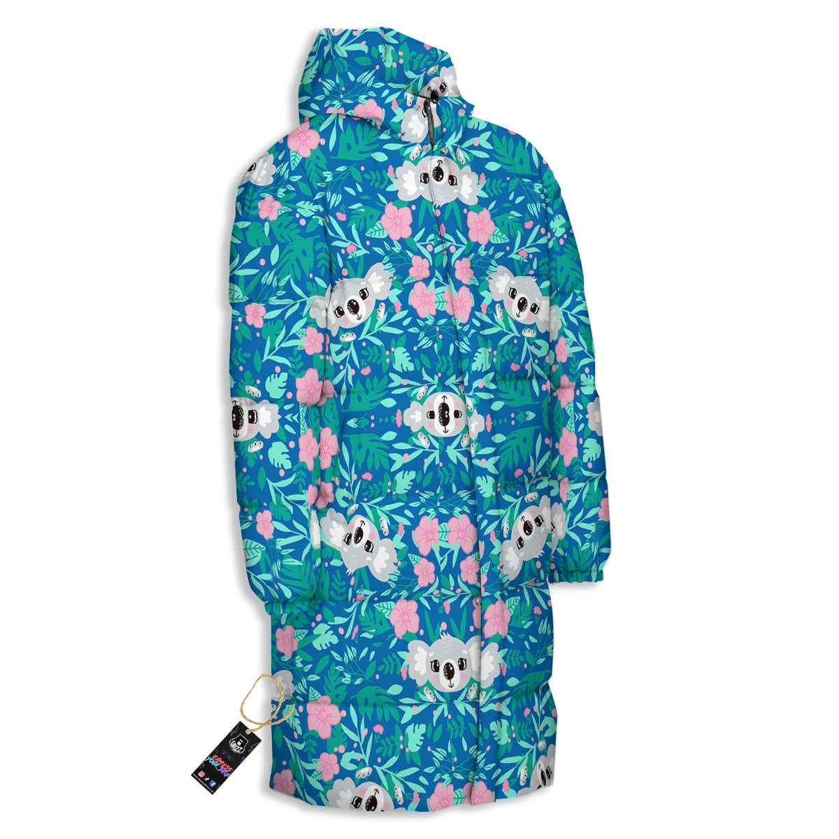 Floral And Baby Koala Print Pattern Long Down Jacket
