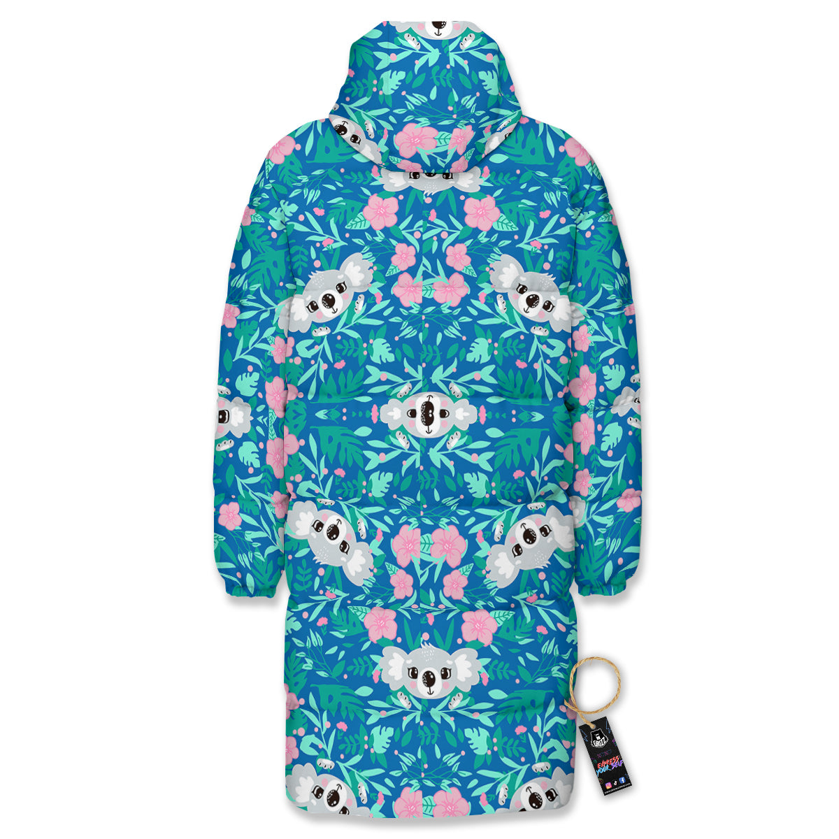 Floral And Baby Koala Print Pattern Long Down Jacket