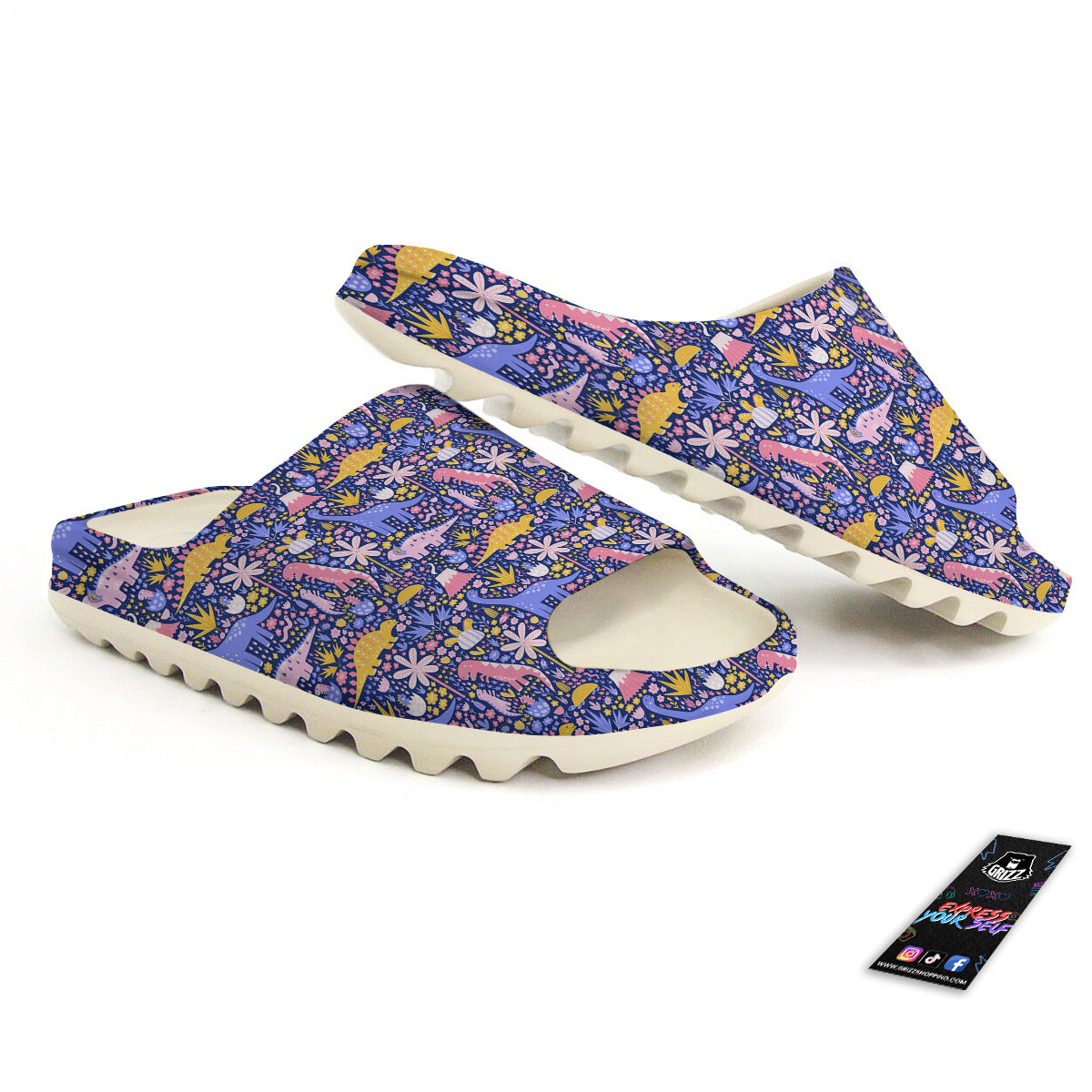 Floral And Cute Dinosaur Print Pattern Sandals-grizzshop
