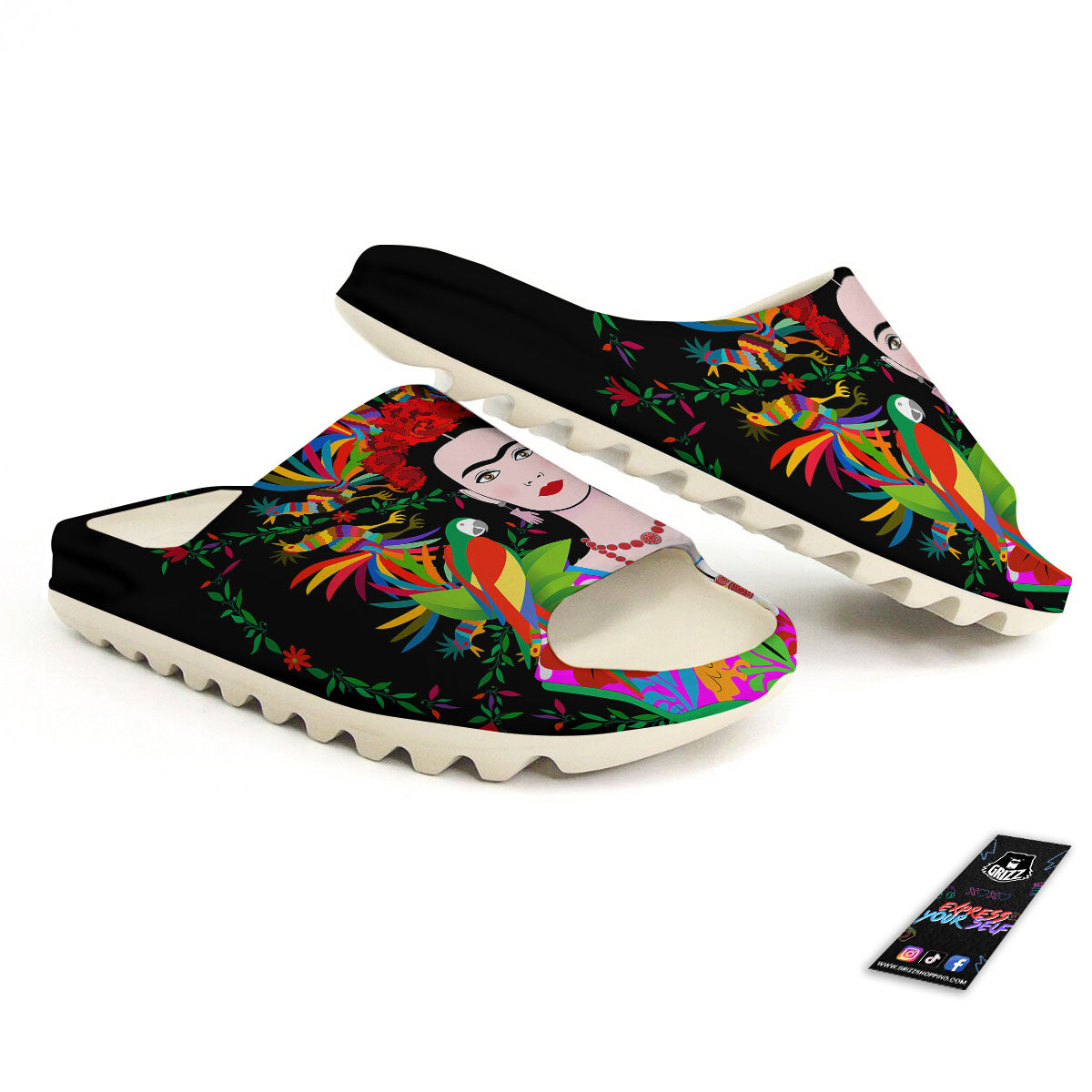 Floral And Frida Kahlo Print Sandals-grizzshop