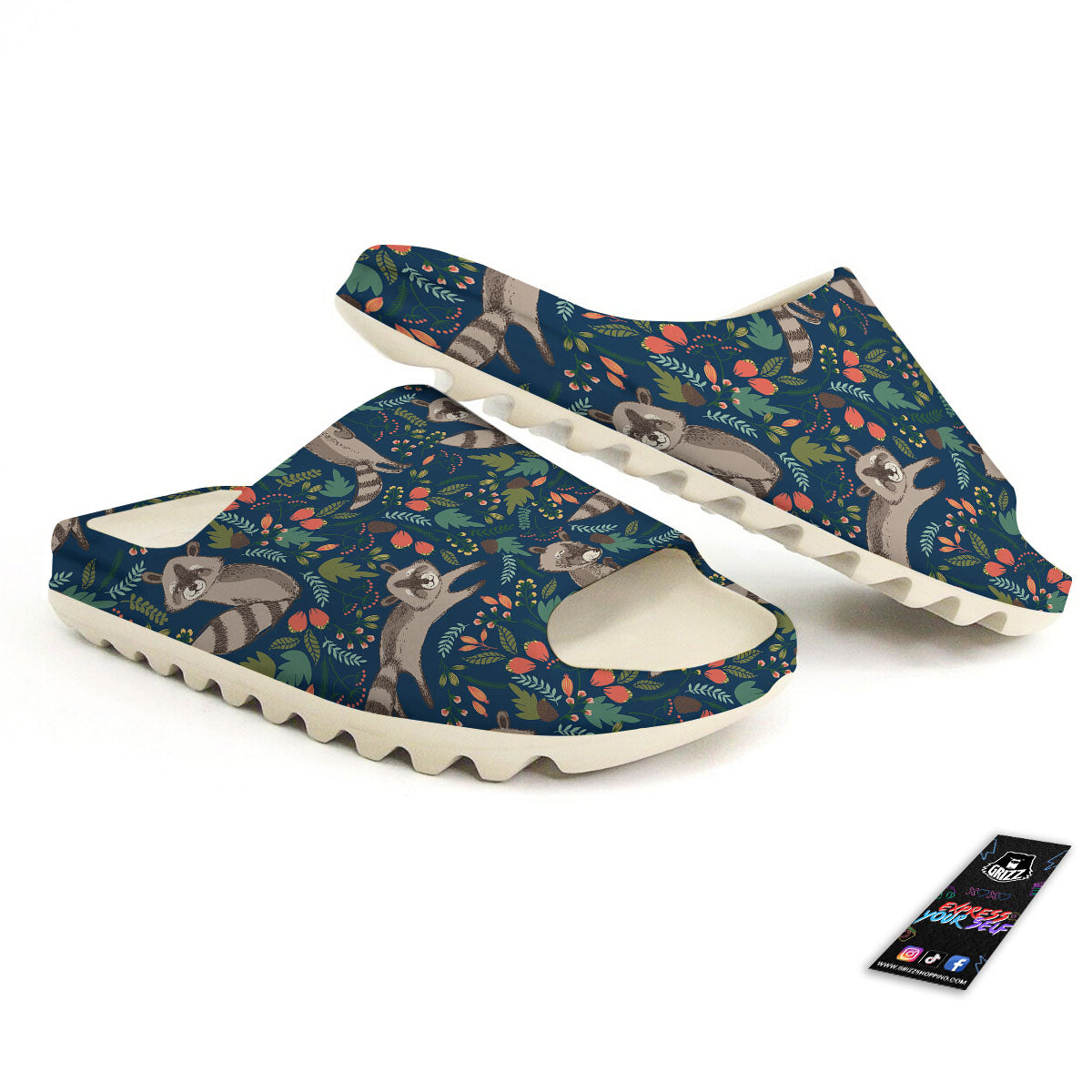 Floral And Raccoon Print Pattern Sandals-grizzshop