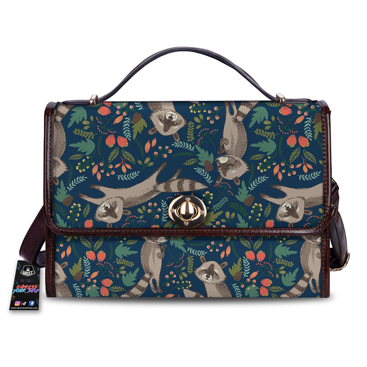 Floral And Raccoon Print Pattern Women's Satchel Bag