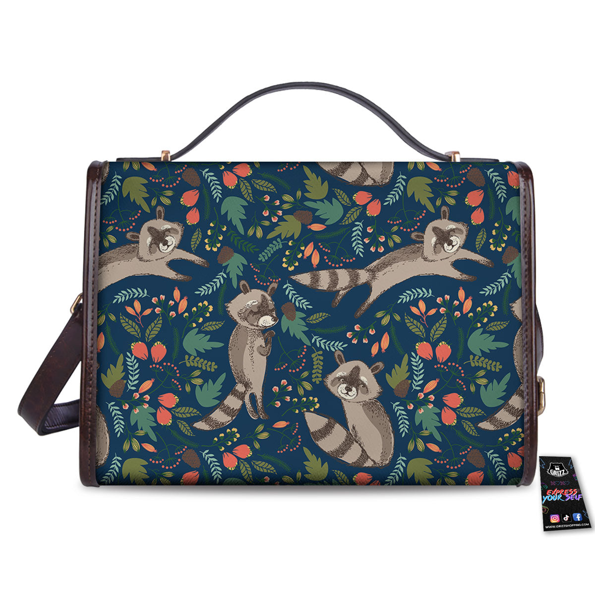 Floral And Raccoon Print Pattern Women's Satchel Bag
