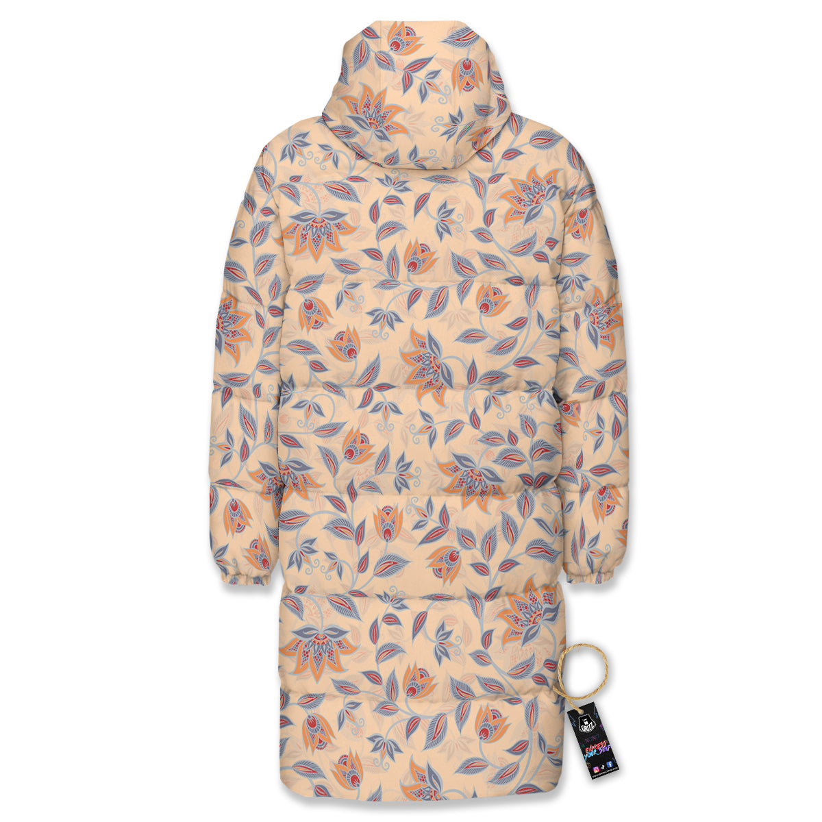 Floral Bohemian Beige Print Pattern Long Down Jacket