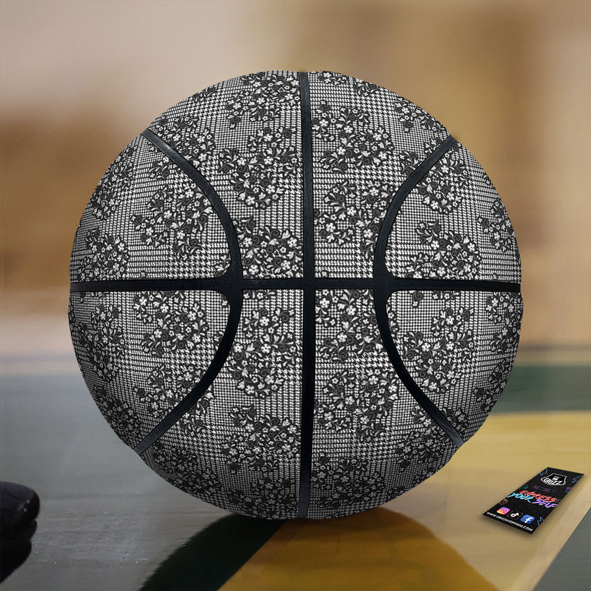 Floral Glen Plaid White And Black Print Basketball