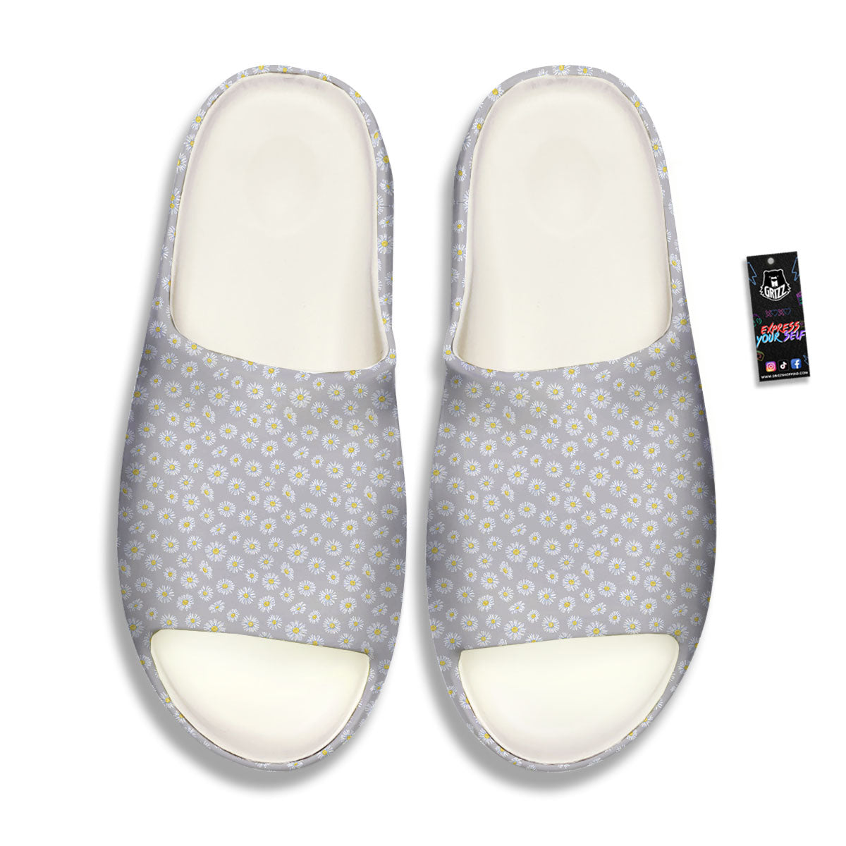Floral Grey Daisy Print Pattern Sandals-grizzshop