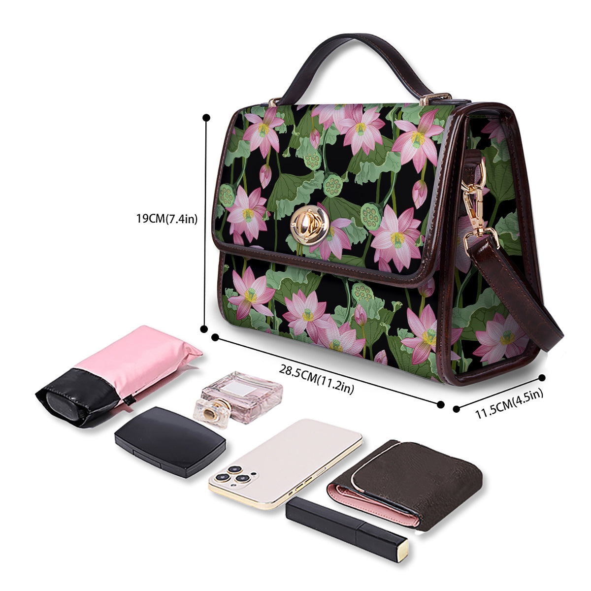 Floral Lotus Vintage Print Pattern Women's Satchel Bag