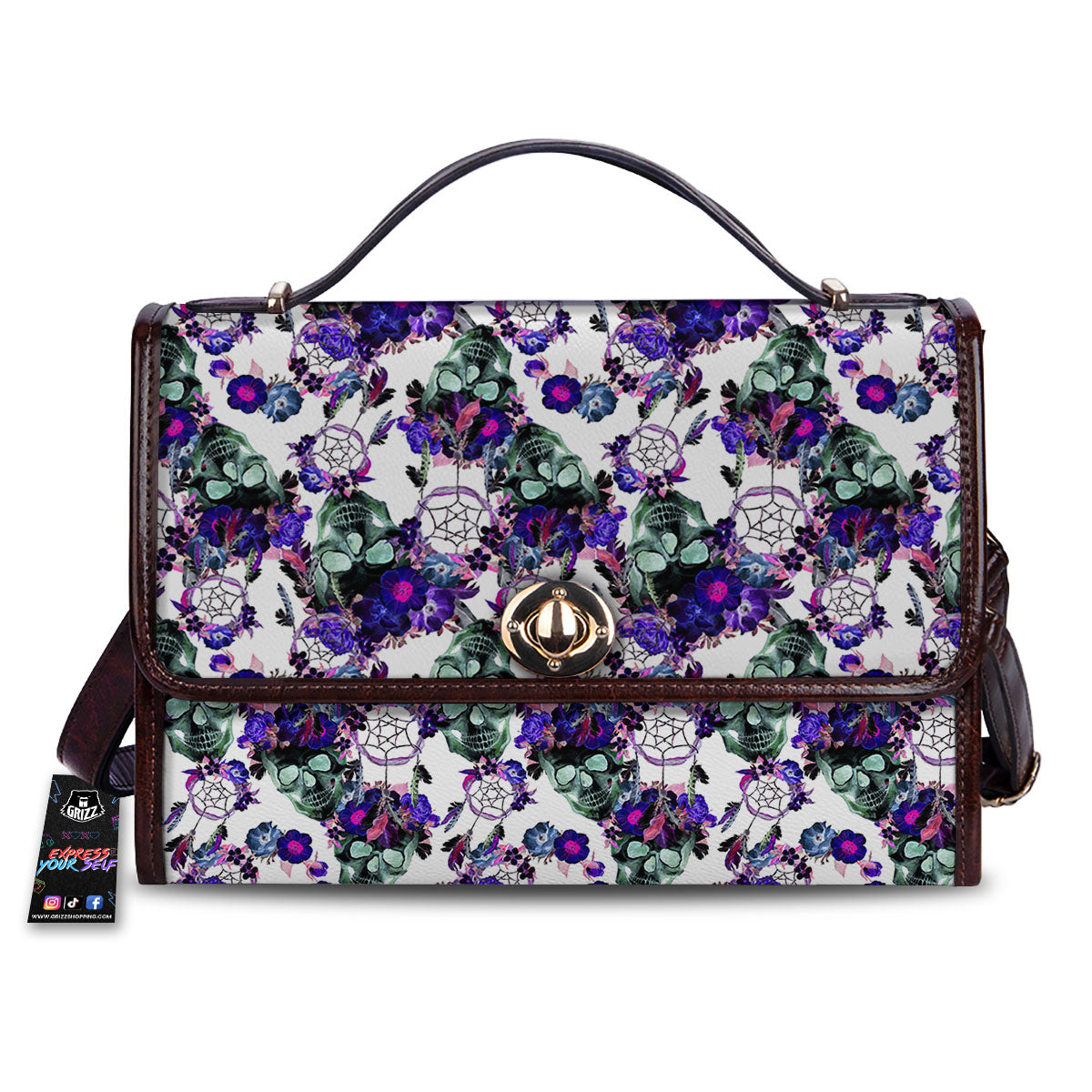 Floral Neon Skull Print Pattern Women's Satchel Bag