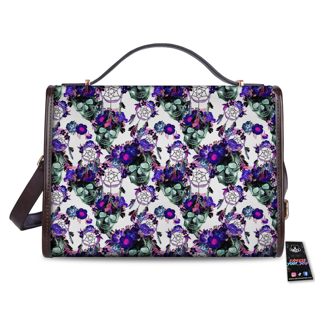 Floral Neon Skull Print Pattern Women's Satchel Bag