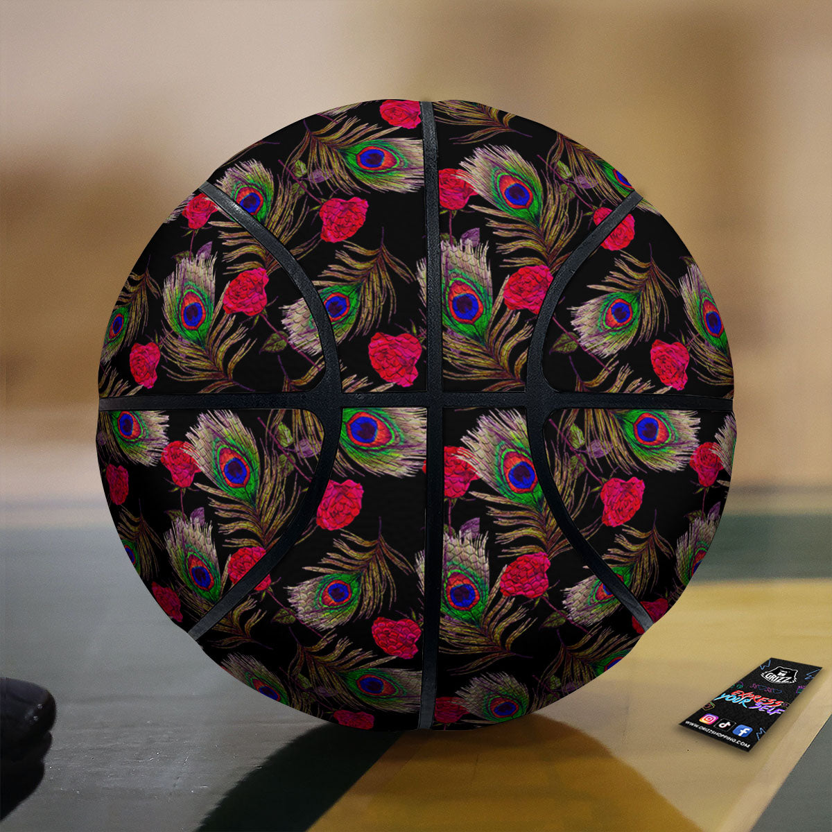Floral Peacock Feather Print Pattern Basketball