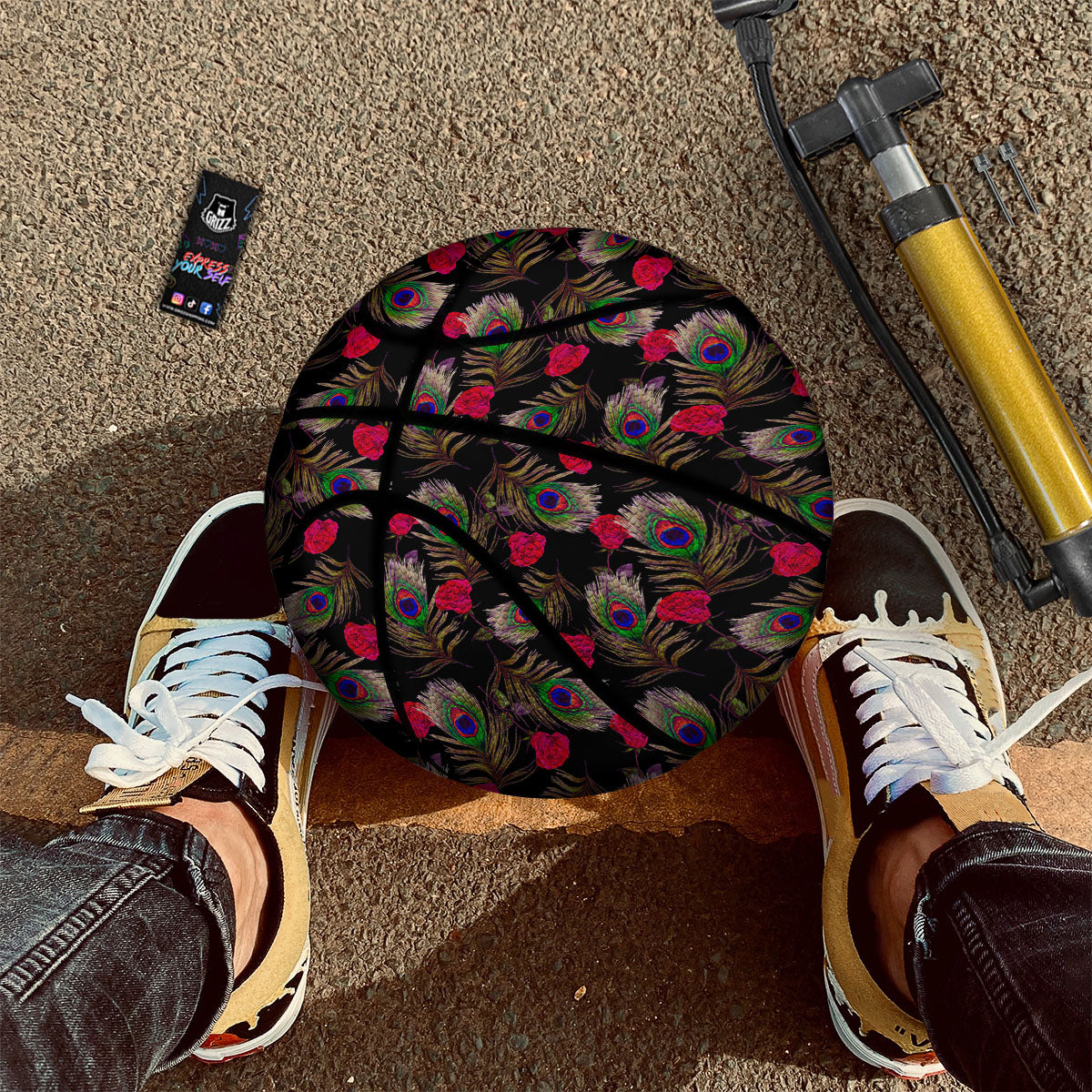 Floral Peacock Feather Print Pattern Basketball