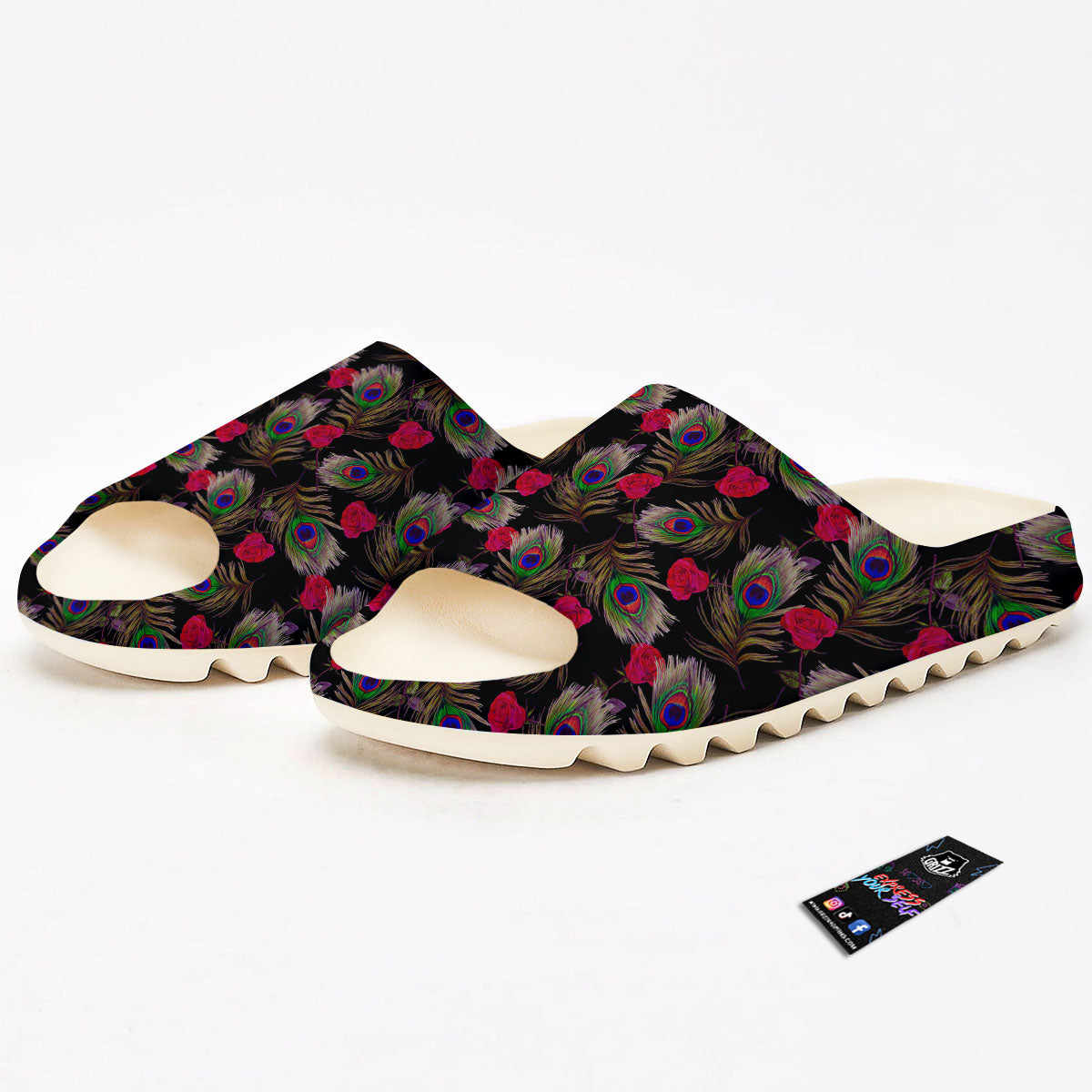 Floral Peacock Feather Print Pattern Sandals-grizzshop