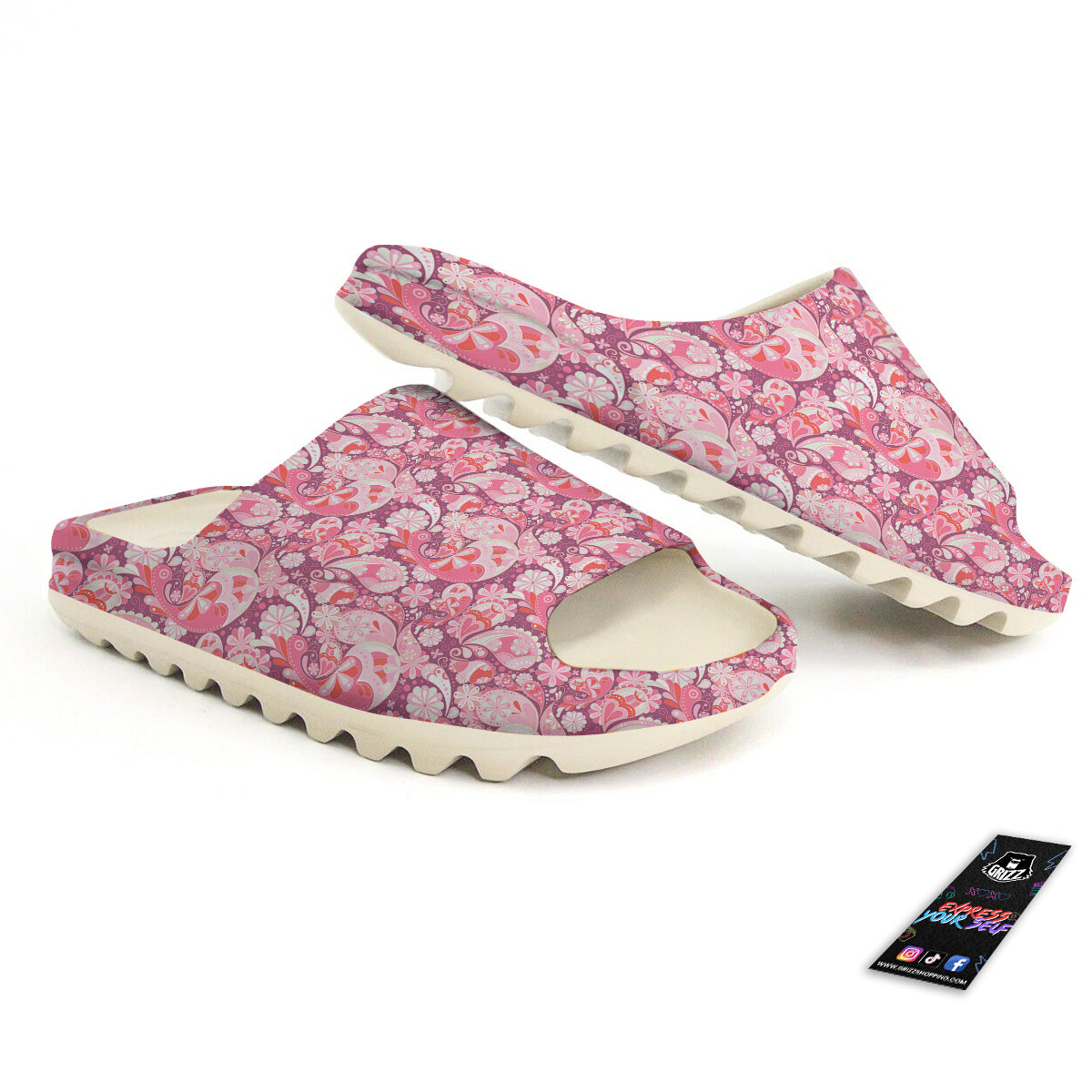 Floral Pink Paisley Print Pattern Sandals-grizzshop
