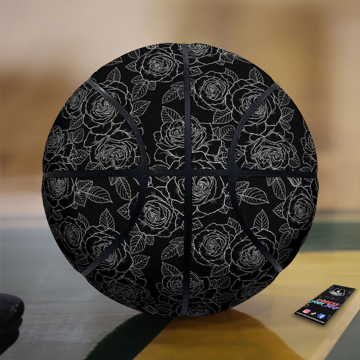 Floral Rose Monochrome Print Pattern Basketball