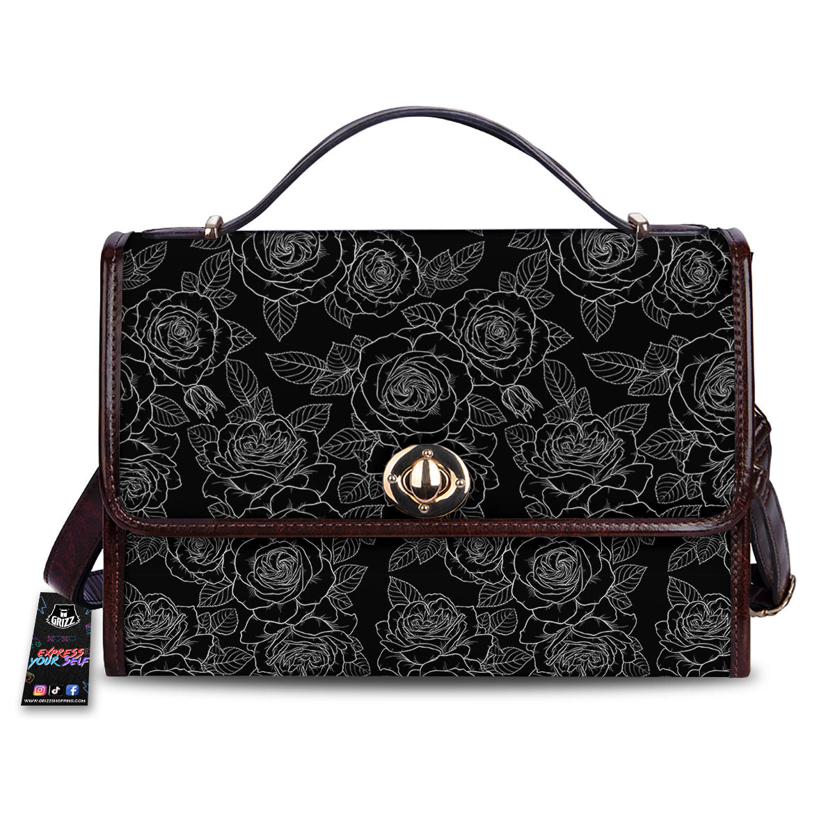 Floral Rose Monochrome Print Pattern Women's Satchel Bag