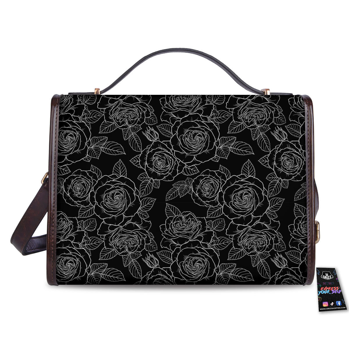 Floral Rose Monochrome Print Pattern Women's Satchel Bag