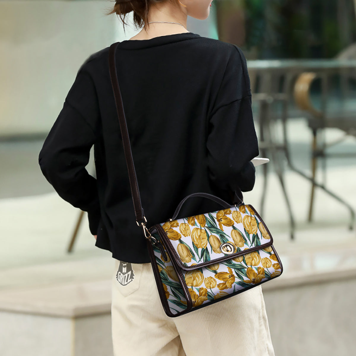 Floral Tulip Yellow Print Pattern Women's Satchel Bag