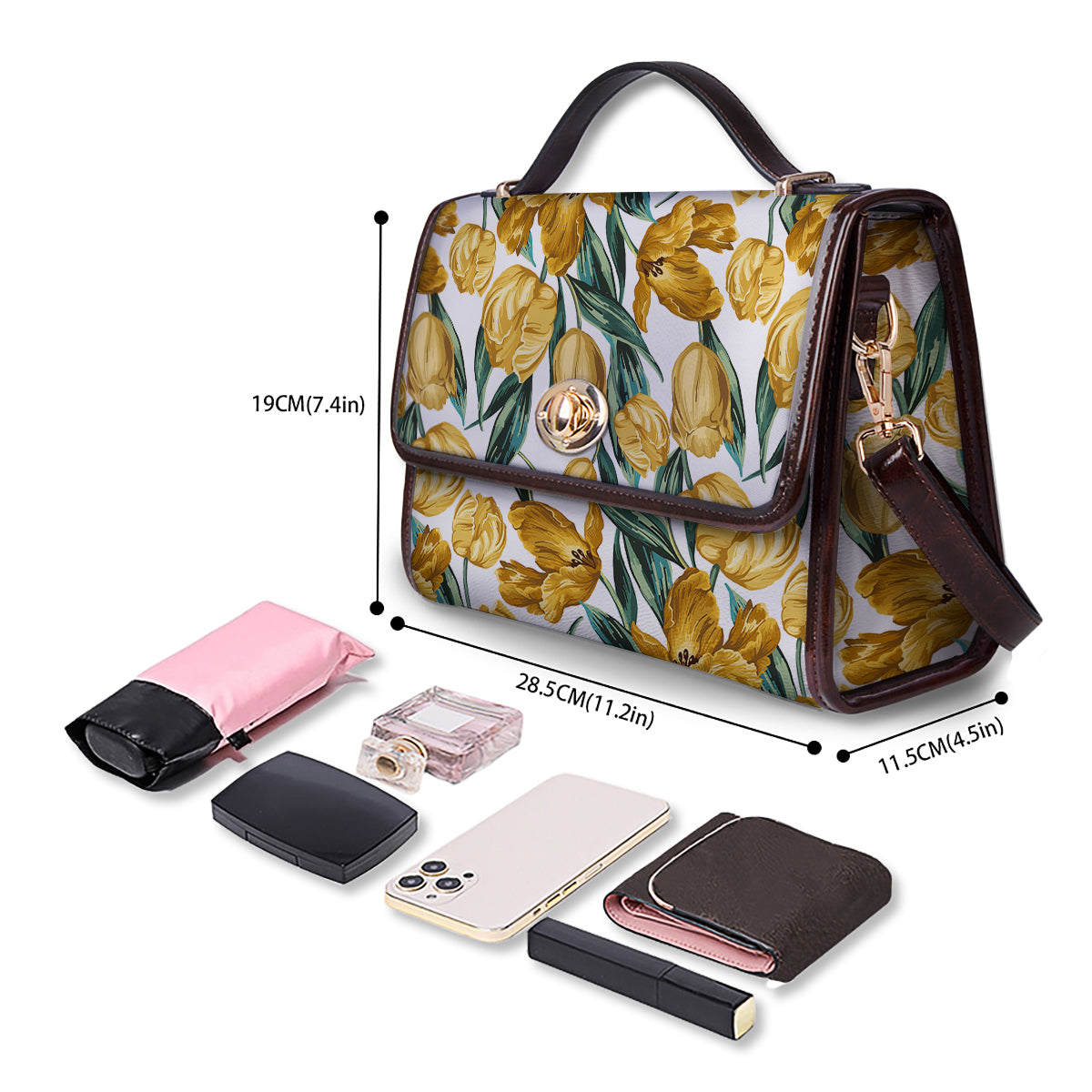 Floral Tulip Yellow Print Pattern Women's Satchel Bag