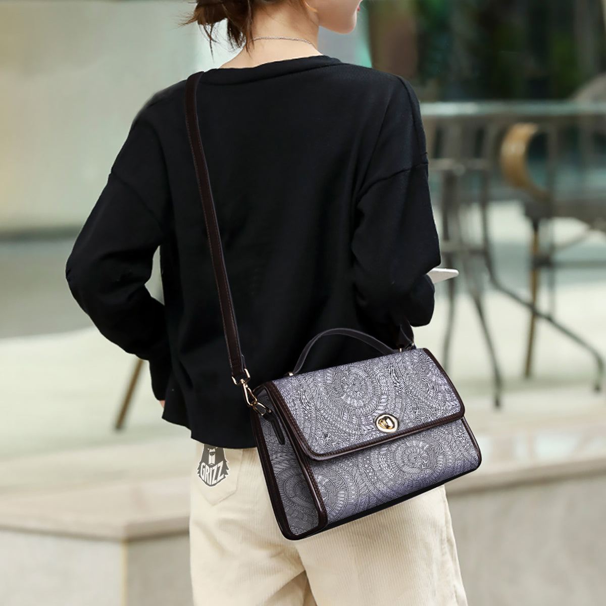 Floral Zentangle Print Pattern Women's Satchel Bag