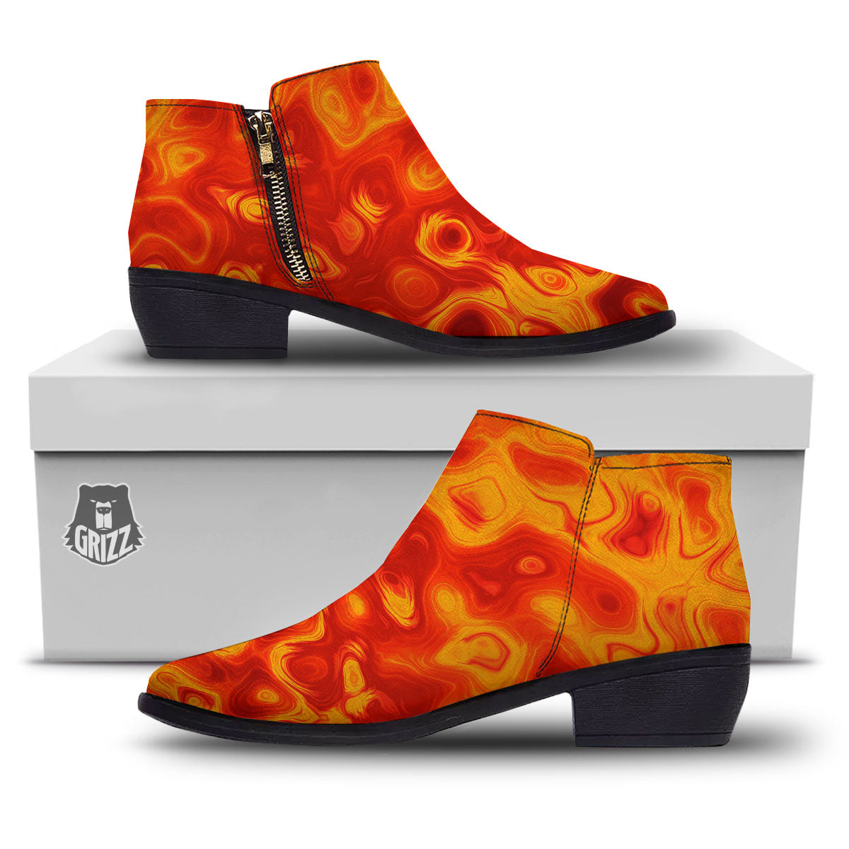 Flow Lava Print Ankle Boots-grizzshop