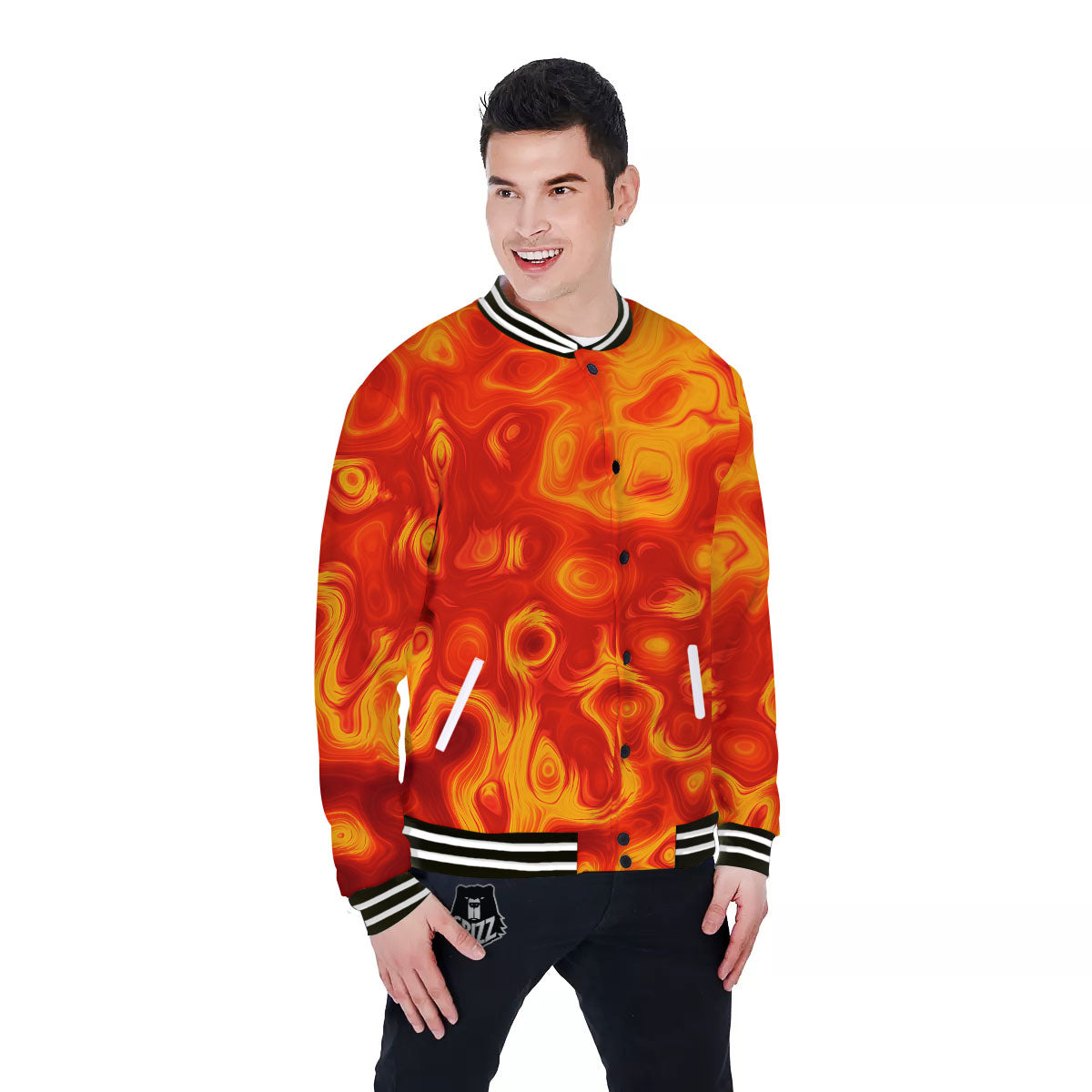 Flow Lava Print Baseball Jacket-grizzshop