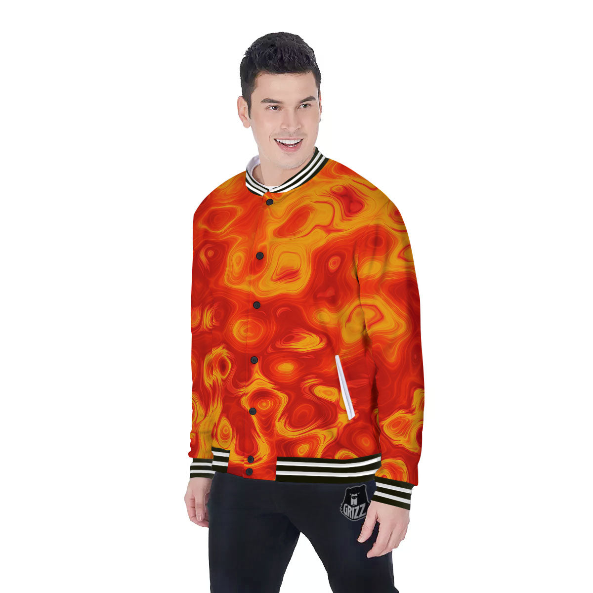 Flow Lava Print Baseball Jacket-grizzshop