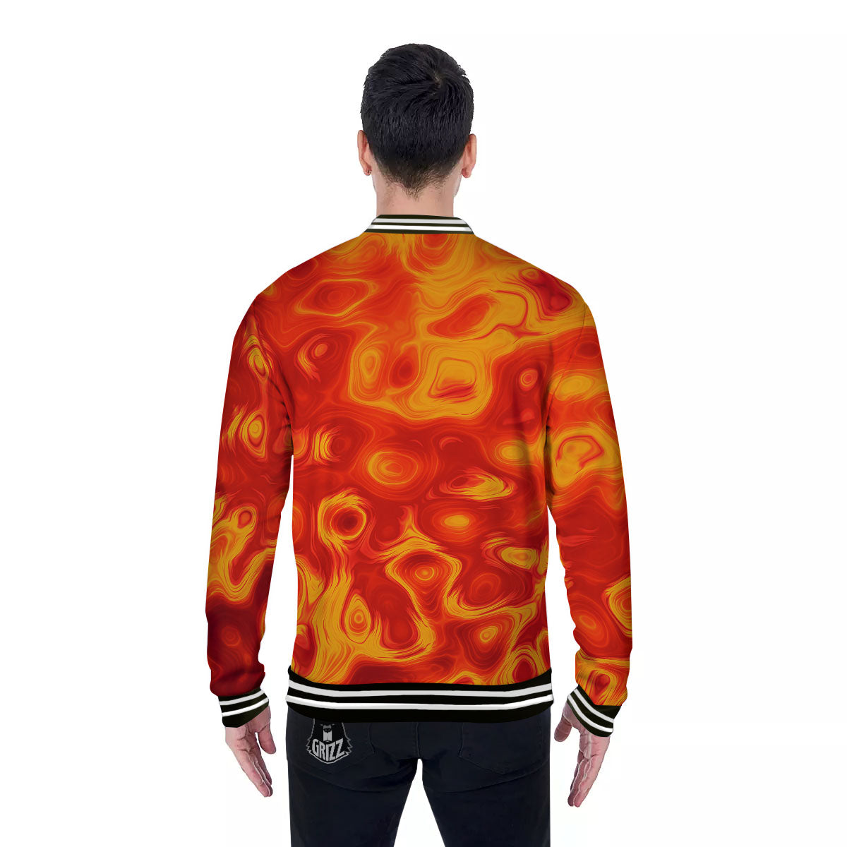 Flow Lava Print Baseball Jacket-grizzshop
