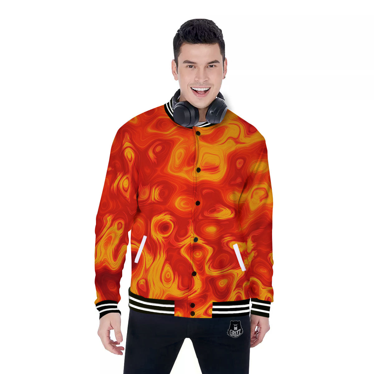 Flow Lava Print Baseball Jacket-grizzshop