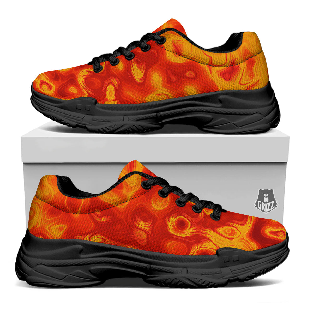 Flow Lava Print Black Chunky Shoes-grizzshop