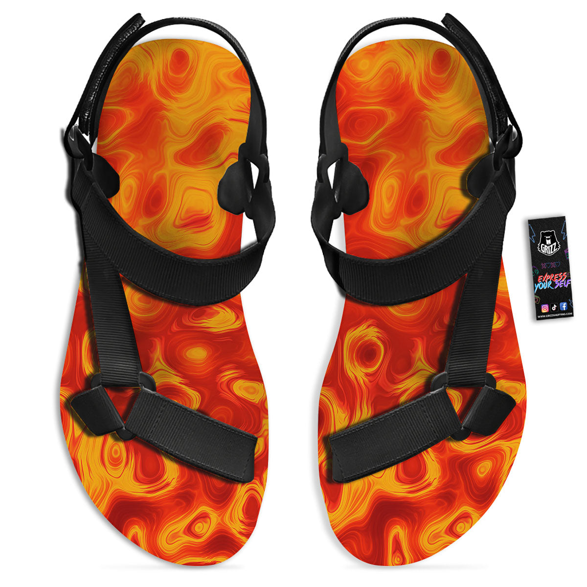 Flow Lava Print Black Open Toe Sandals-grizzshop