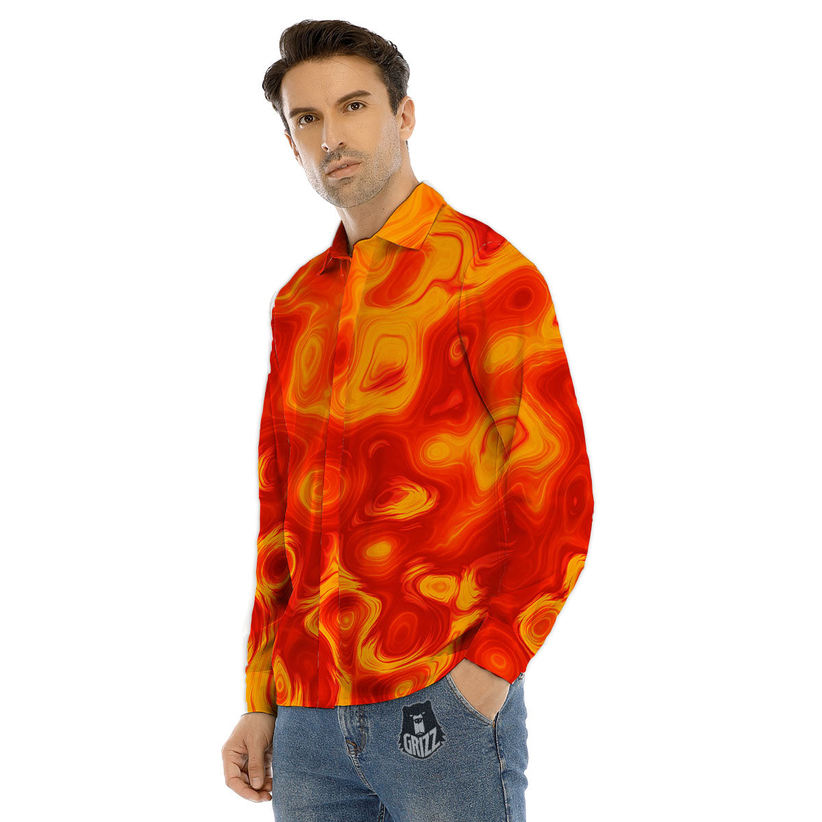 Flow Lava Print Men's Dress Shirts-grizzshop