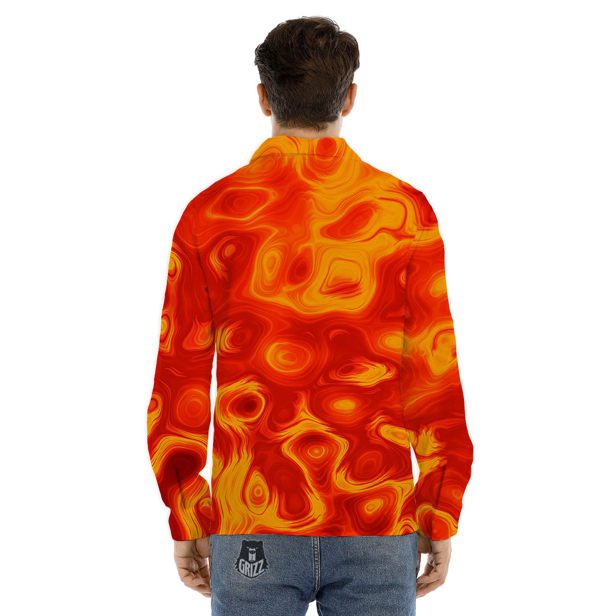 Flow Lava Print Men's Dress Shirts-grizzshop