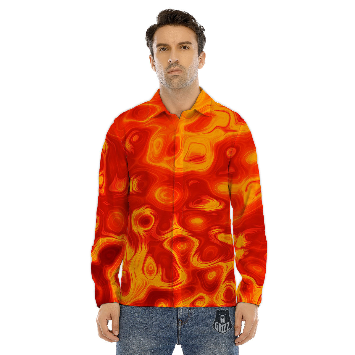 Flow Lava Print Men's Dress Shirts-grizzshop
