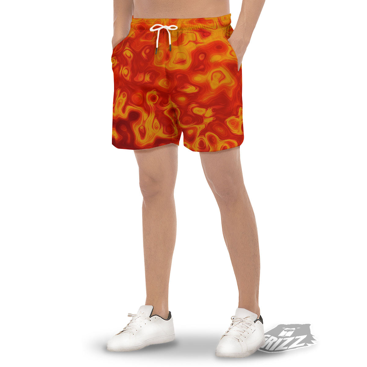 Flow Lava Print Men's Gym Shorts-grizzshop