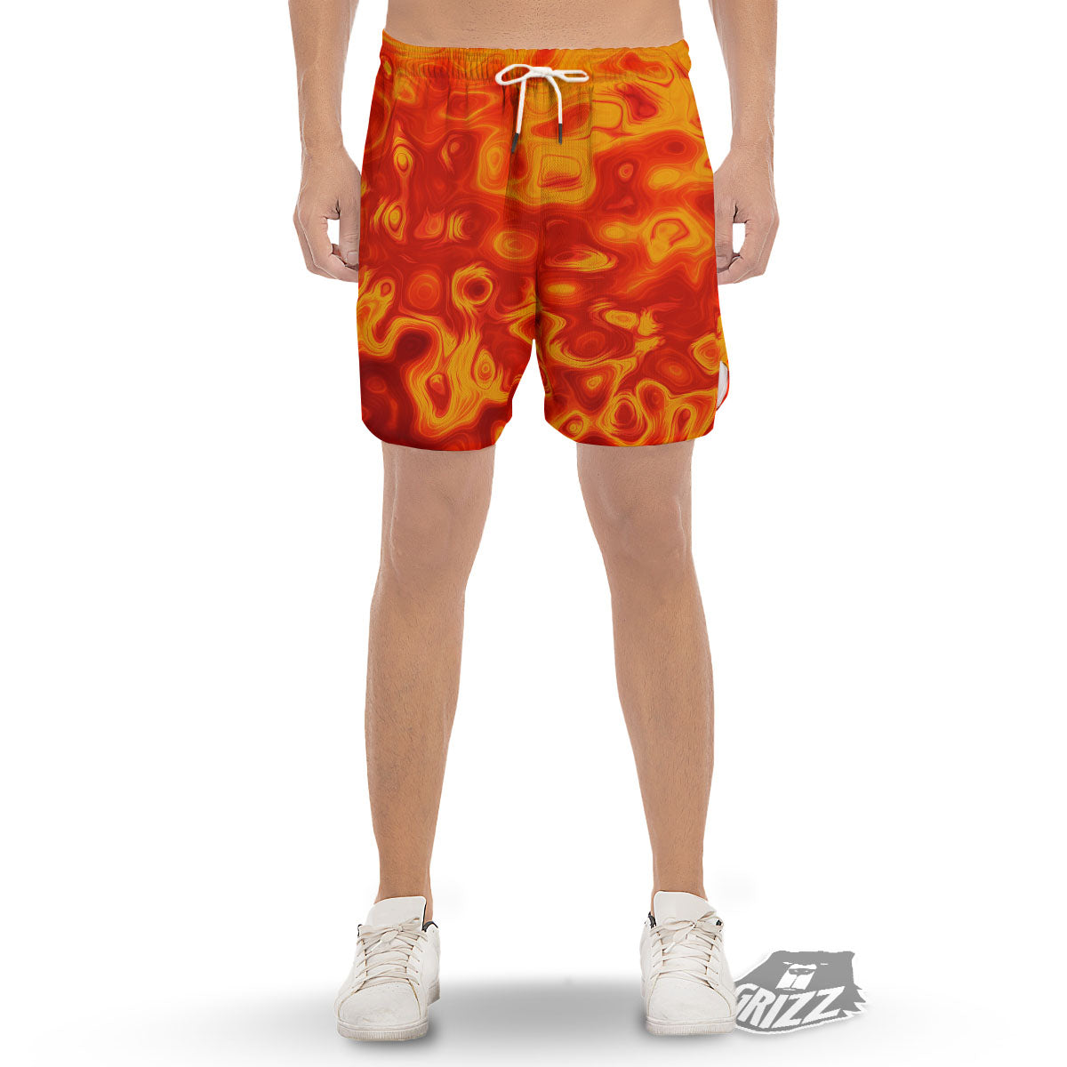 Flow Lava Print Men's Gym Shorts-grizzshop