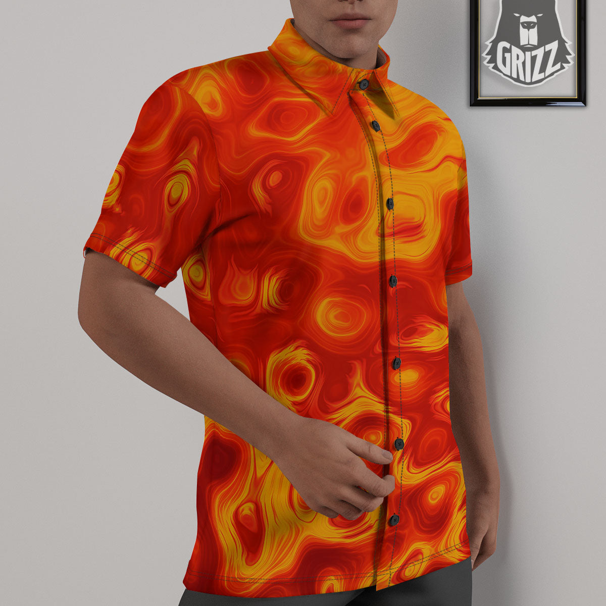 Flow Lava Print Untucked Shirts-grizzshop