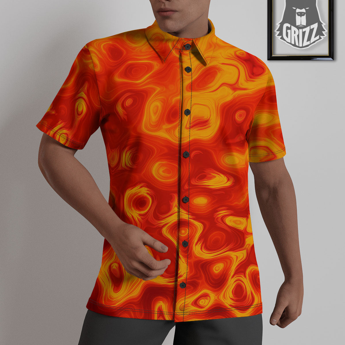 Flow Lava Print Untucked Shirts-grizzshop