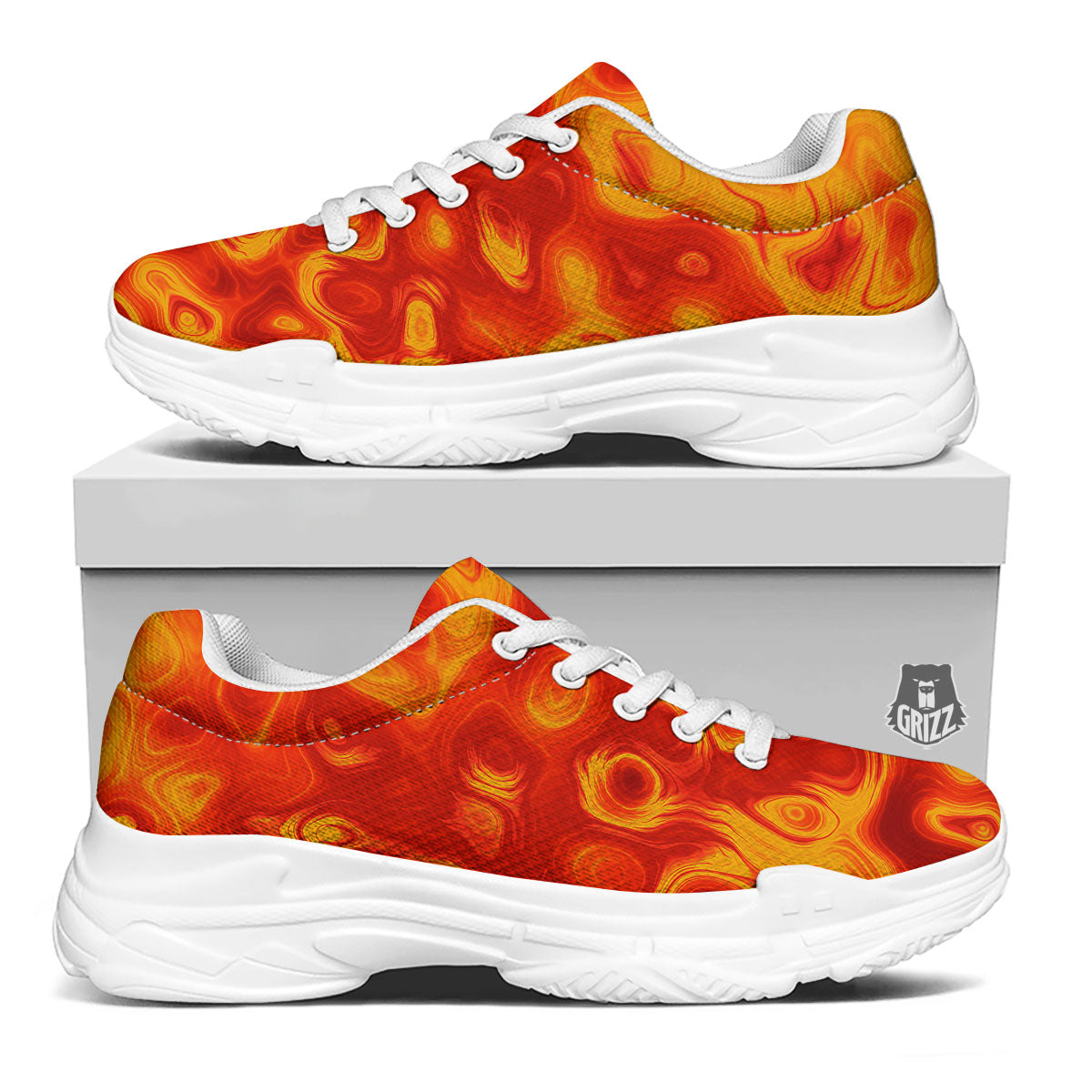 Flow Lava Print White Chunky Shoes-grizzshop