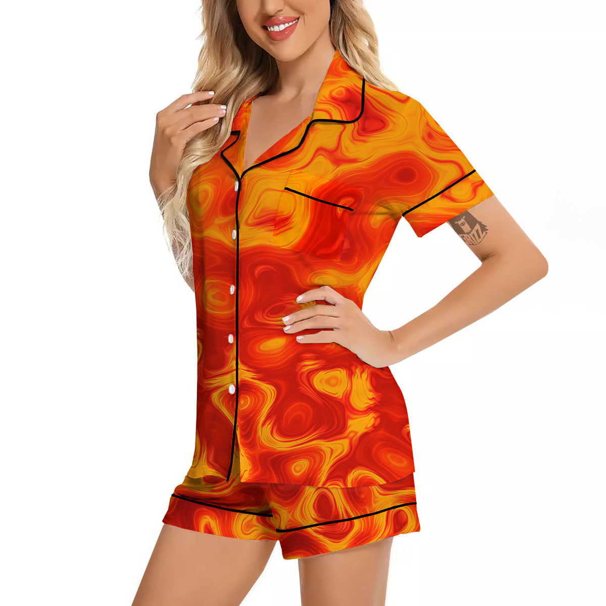 Flow Lava Print Women Silk Pajamas-grizzshop