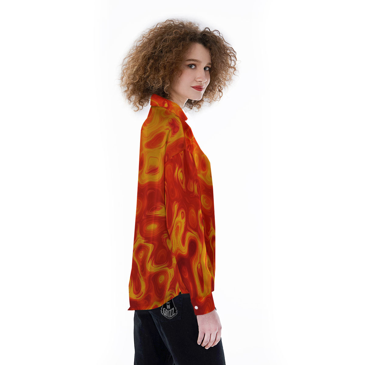 Flow Lava Print Women's Long Sleeve Shirts-grizzshop