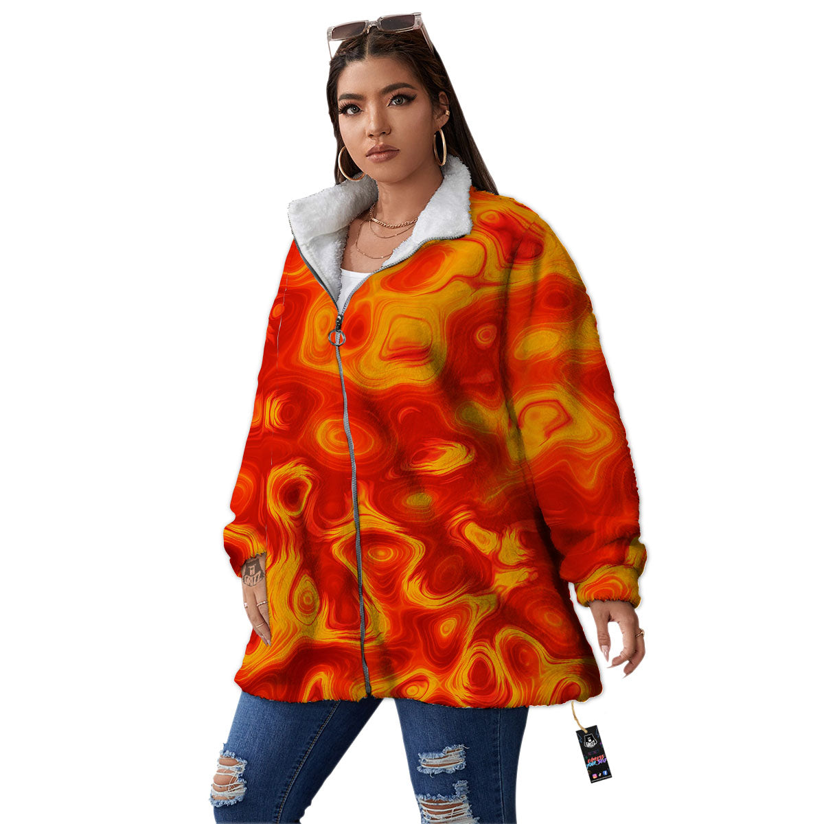 Flow Lava Print Women's Sherpa Jacket-grizzshop